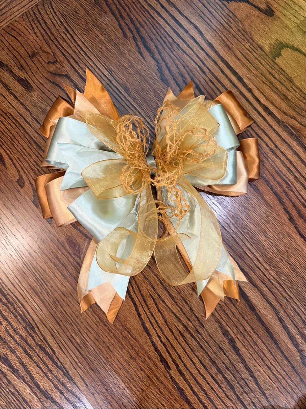 Elegant Two-Tone Gold and Light Green Wreath Bow -